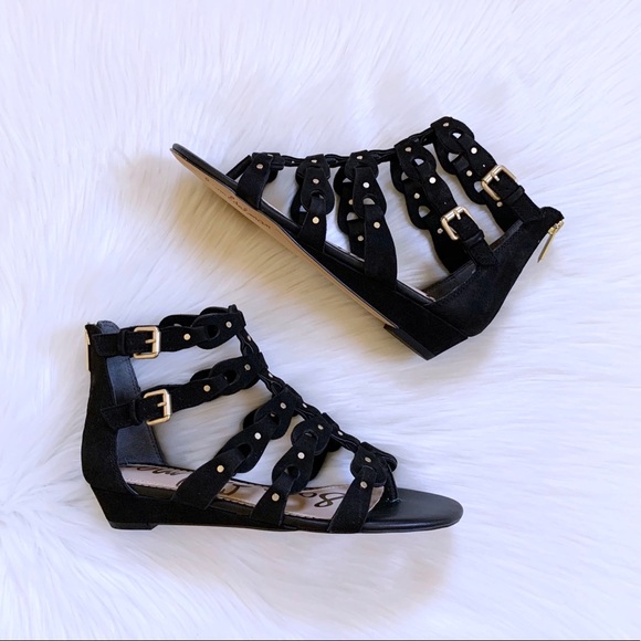 Sam Edelman Black Suede Draper Cage Sandals - Picture 2 of 7